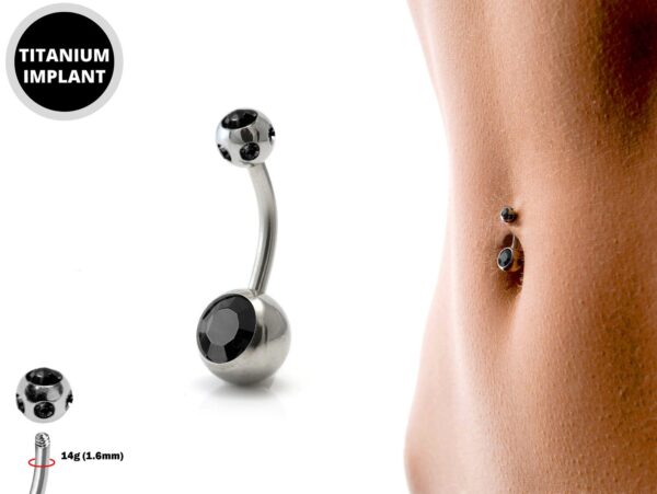 Round Belly Ring, Navel Ring - Titanium 14g with Multi Stone Ball Crystal Body Jewellery - Short and Long Belly Bars, Belly Button Piercing