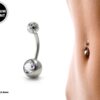 Round Belly Ring, Navel Ring - Titanium 14g with Multi Stone Ball Crystal Body Jewellery - Short and Long Belly Bars, Belly Button Piercing