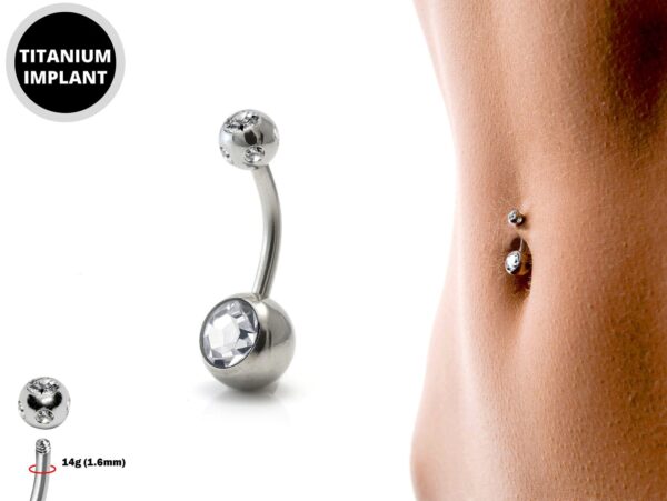 Round Belly Ring, Navel Ring - Titanium 14g with Multi Stone Ball Crystal Body Jewellery - Short and Long Belly Bars, Belly Button Piercing