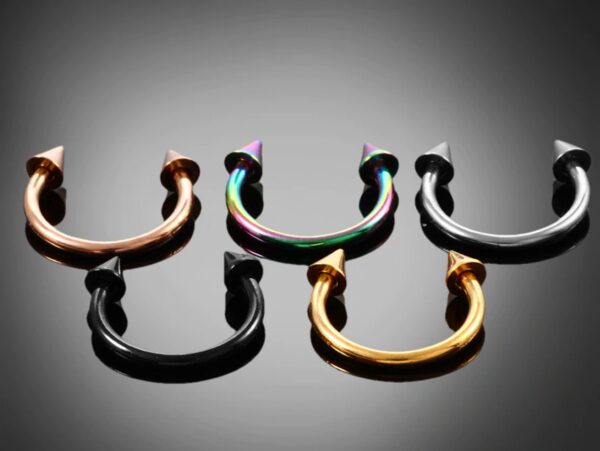 Spike Horseshoe Ring Piercing, Coloured Nose Septum Spike/Cone 18g 16g 14g Titanium Bull Piercing Also for Nipple, PA Ring and Lips