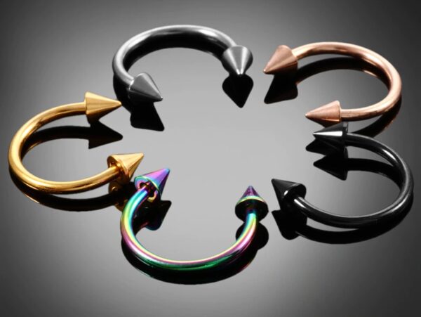 Spike Horseshoe Ring Piercing, Coloured Nose Septum Spike/Cone 18g 16g 14g Titanium Bull Piercing Also for Nipple, PA Ring and Lips