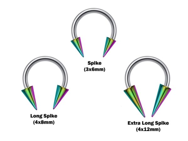 Spike Horseshoe Circular Barbell Ring Piercing 14G (1.6mm) Titanium Bull Piercing with Colorful Spikes - Also for Nipple, PA Ring and Lips