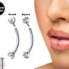 Titanium Vertical Labret Stud Lip Piercings with Prong Set Crystals Internally threaded 16g Curved Bar for Anti- Eyebrow, Rook