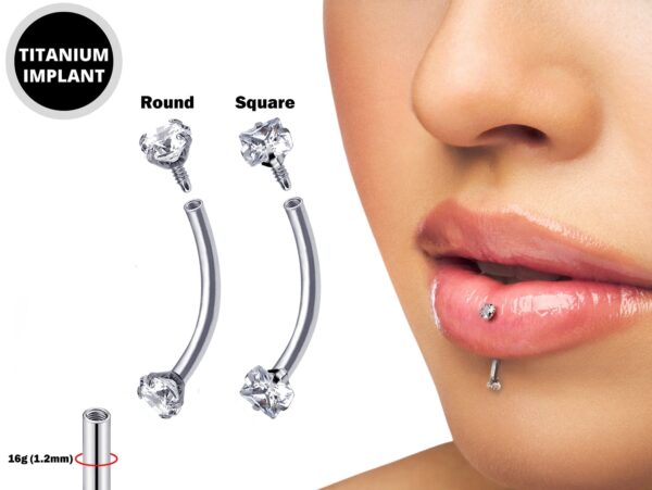 Titanium Vertical Labret Stud Lip Piercings with Prong Set Crystals Internally threaded 16g Curved Bar for Anti- Eyebrow, Rook