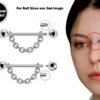 Nose Piercing, Titanium Bridge Barbell Internal / External Threaded with Piercing Chain - Bridge Chain Piercing also for Nipple Jewelry