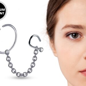 Nose Chain Jewelry - Nose Screw Stud with Crystal and Segment Ring Hinged with Chain Sets - Nose Combination Piercing 18G to 20G