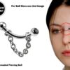 High Nostril Bridge Piercing with Gem Ball Crystal and Steel Chain - Titanium 18g 16g 14g Curved Bar Piercing also for Eyebrow, Lip Barbell