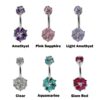 Silver Belly Bars, Navel Ring - Triple Round Crystal Belly Piercing - Prong Setting - Navel Jewelry - 14g (1.6mm) Length is 8mm - 12mm