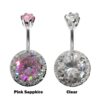 Silver Belly Button Rings, Navel Piercing - Belly Piercing with High Quality CZ Crystals - Navel Jewelry - 14g (1.6mm) Length is 8 to 10mm