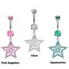 Silver Belly Bars, Belly Piercing - Double Star Belly Button Ring with High Quality CZ Crystals - Navel Jewelry - 14g (1.6mm) Length is 10mm