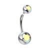 Titanium Internally Threaded Belly Bar, Belly Ring - 14g Double Jeweled Belly Crystal Body Jewellery Navel Piercing