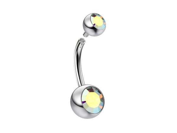 Titanium Internally Threaded Belly Bar, Belly Ring - 14g Double Jeweled Belly Crystal Body Jewellery Navel Piercing