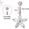 Designer Belly Rings - Silver - Hawaiian Flower Belly Bars with CZ Crystals - Belly Button Ring - 14g (1.6mm) Length is 8mm