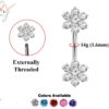 Designer Belly Rings - Silver Double Flower Navel Ring, Belly Bar, Belly Piercing with CZ Crystals - Belly Button - 14g (1.6mm)