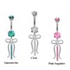 Designer Belly Rings- Silver - Ribbon bow tie Design Belly Bars with CZ Crystals - Navel Ring - 14g (1.6mm) Length is 10mm