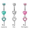 Heart Key Design Belly Bars studded with CZ Crystals Designer Belly Button Rings - Silver - Belly Button - 14g (1.6mm)