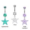 Designer Belly Button Rings- Silver - Star Dangle Design Belly Bars with CZ Crystals - Navel Ring - 14g (1.6mm) Length is 10mm