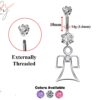 Designer Belly Bars - Silver - Guardian Angel Design Belly Ring with Center CZ Crystals - Navel Ring - 14g (1.6mm) Length is 10mm