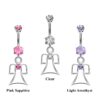 Designer Belly Bars - Silver - Guardian Angel Design Belly Ring with Center CZ Crystals - Navel Ring - 14g (1.6mm) Length is 10mm