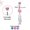 Designer Belly Button Ring - Silver - Fashion Dangle Belly Ring studded with CZ Crystals - Navel Ring - 14g (1.6mm) Length is 10mm