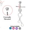 Designer Belly Ring - Silver - Hand cuff chain dangle Design Belly Bars with CZ Crystals - Navel Ring - 14g (1.6mm) Length is 10mm