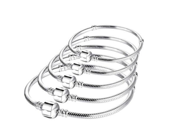 Snake Chain Bracelet & Necklace for European Charms and Beads - Silver Plated - DIY Charm Bangles Jewelry for Women