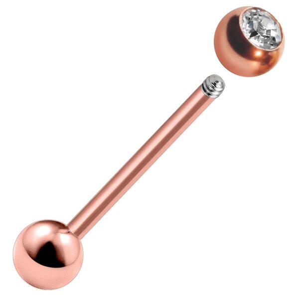 Tongue Barbell with Single Gem CZ Crystal Stud Piercing - Titanium 20g 18g 16g 14g Externally Threaded - Body Piercing Also for Nipple Bar