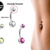 Titanium Internally Threaded Belly Bar, Belly Ring - 14g Double Jeweled Belly Crystal Body Jewellery Navel Piercing