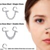 Spike Nasallang Nose Screw Piercing, 2pcs Nostril Studs with Chain Piercing - 18G Nose Piercing with Fixed Cone/Spike Black Nostril Jewelry