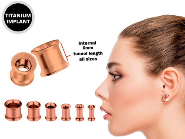 Titanium Steel Double Flare Not Screw Plugs Earring - Ear gauges, Ear Stretching Kit - 8g 6g 4g 2g 0g 00g - Gold & Rose Gold