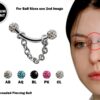 Curved Nose Bridge Piercing with Disco Ball Crystal and Steel Chain Titanium 18g 16g 14g Bent Bar Piercing also for Eyebrow, Lip Barbell