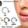 Horseshoe Lip Ring with Clear Gem Ball and Spike - Titanium 18g 16g 14g Lip Hugger Piercing, Canine Bites, Shark Bites, Lip Jewelry