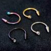 Horseshoe Lip Ring with Clear Gem Ball and Spike - Titanium 18g 16g 14g Lip Hugger Piercing, Canine Bites, Shark Bites, Lip Jewelry