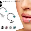 Horse Barbell Lip Ring with Multi Crystal Ball and Spike - Titanium 18g 16g 14g Lip Hugger Piercing, Canine Bites, Shark Bites, Lip Jewelry