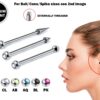 Ball/Cone/Spike Upper Ear Industrial Barbell with Gem Ball CZ Crystals - Titanium Implant 16g 14g Ear Piercing Straight Barbell