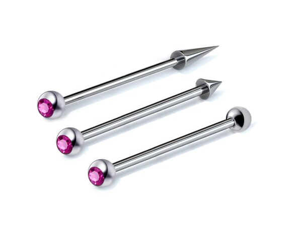 Ball/Cone/Spike Upper Ear Industrial Barbell with Gem Ball CZ Crystals - Titanium Implant 16g 14g Ear Piercing Straight Barbell