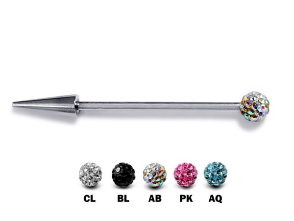 Ball/Cone/Spike Upper Ear Industrial Barbell with Disco Ball Crystals - Titanium Implant 16g 14g Ear Piercing Straight Barbell