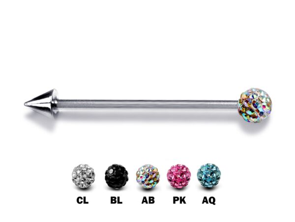 Ball/Cone/Spike Upper Ear Industrial Barbell with Disco Ball Crystals - Titanium Implant 16g 14g Ear Piercing Straight Barbell