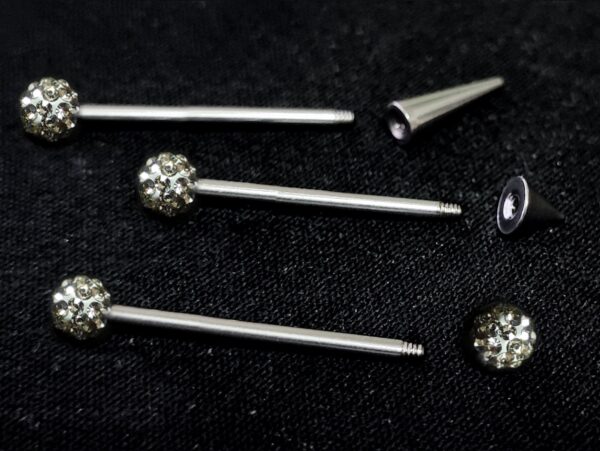 Ball/Cone/Spike Upper Ear Industrial Barbell with Disco Ball Crystals - Titanium Implant 16g 14g Ear Piercing Straight Barbell