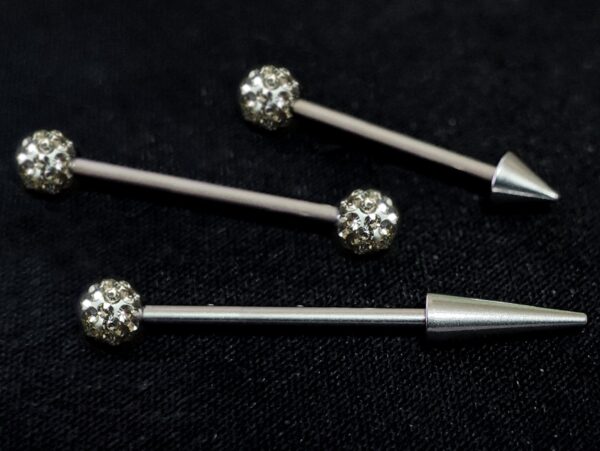 Ball/Cone/Spike Upper Ear Industrial Barbell with Disco Ball Crystals - Titanium Implant 16g 14g Ear Piercing Straight Barbell