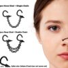 Spike Nasallang Nose Screw Piercing, 2pcs Nostril Studs with Chain Piercing - 18G Nose Piercing with Fixed Cone/Spike Black Nostril Jewelry