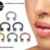 Horseshoe Ring Piercing Coloured with Gem Ball Crystals 18g 16g 14g Titanium Septum Jewelry Bull Piercing - Also for Nipple, PA Ring and Lip