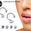 Circular Barbell Lip Ring with Gem Ball Spike and Cone - Titanium 18g 16g 14g Lip Hugger Piercing, Canine Bites, Shark Bites, Lip Jewelry