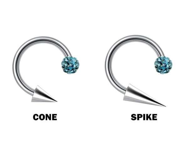 Circular Barbell Lip Ring with Disco Ball Spike and Cone - Titanium 18g 16g 14g Lip Hugger Piercing, Canine Bites, Shark Bites, Lip Jewelry