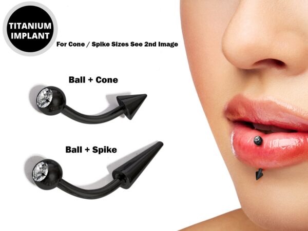 Vertical Labret Lip Piercings with Gem Ball Crystal Titanium Spikes / Cone 18g 16g 14g Curved Bar Also Piercing Stud for Anti- Eyebrow, Rook