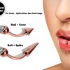 Vertical Labret Lip Piercings with Gem Ball Crystal Titanium Spikes / Cone 18g 16g 14g Curved Bar Also Piercing Stud for Anti- Eyebrow, Rook