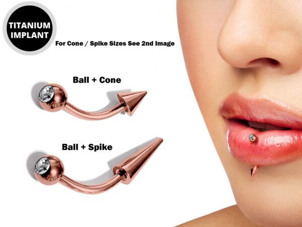 Vertical Labret Lip Piercings with Gem Ball Crystal Titanium Spikes / Cone 18g 16g 14g Curved Bar Also Piercing Stud for Anti- Eyebrow, Rook