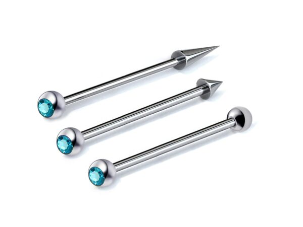 Ball/Cone/Spike Upper Ear Industrial Barbell with Gem Ball CZ Crystals - Titanium Implant 16g 14g Ear Piercing Straight Barbell