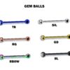 Ball/Cone/Spike Coloured Barbell Piercing with Clear Gem Ball CZ Crystals - Titanium Implant 16g 14g Ear Piercing Straight Barbell