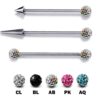 Ball/Cone/Spike Upper Ear Industrial Barbell with Disco Ball Crystals - Titanium Implant 16g 14g Ear Piercing Straight Barbell